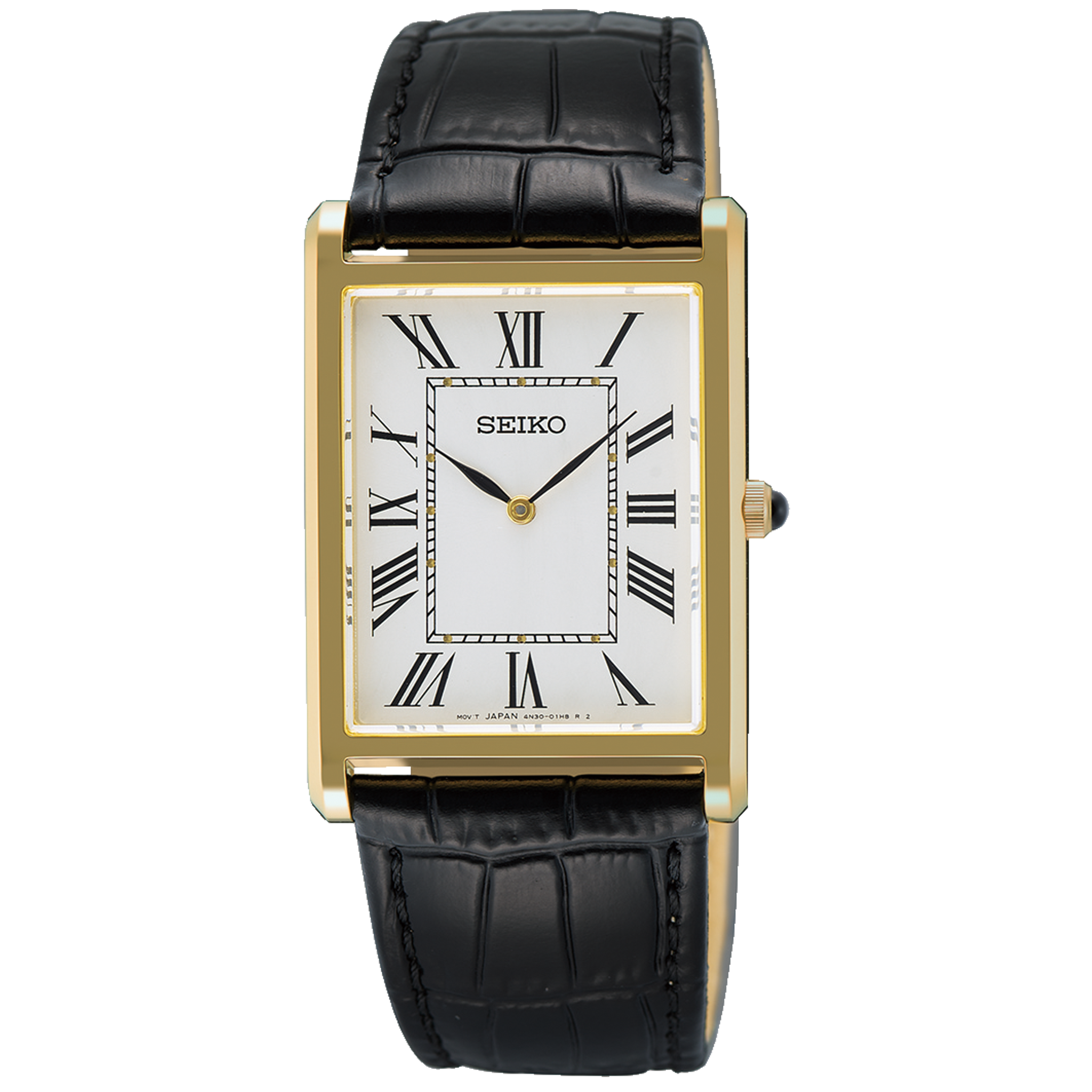 Seiko Watch - Gold Tone with Black Leather SWR104