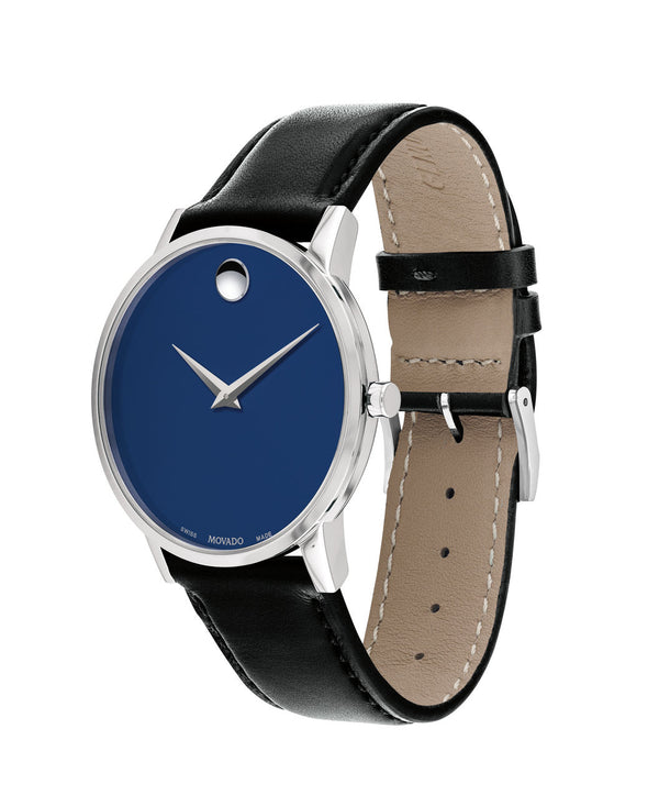 Movado Watch - Classic 40mm Museum Blue Dial & Black Leather