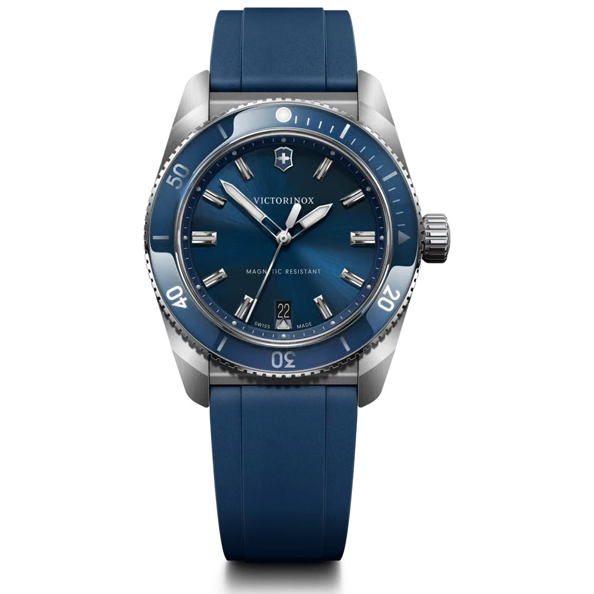 Victorinox Maverick 242094 39mm quartz watch with blue dial and blue rubber strap