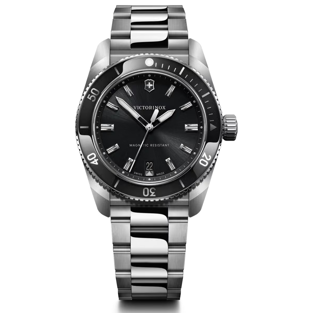 Victorinox Maverick 242097 39mm quartz watch with black dial and stainless-steel bracelet