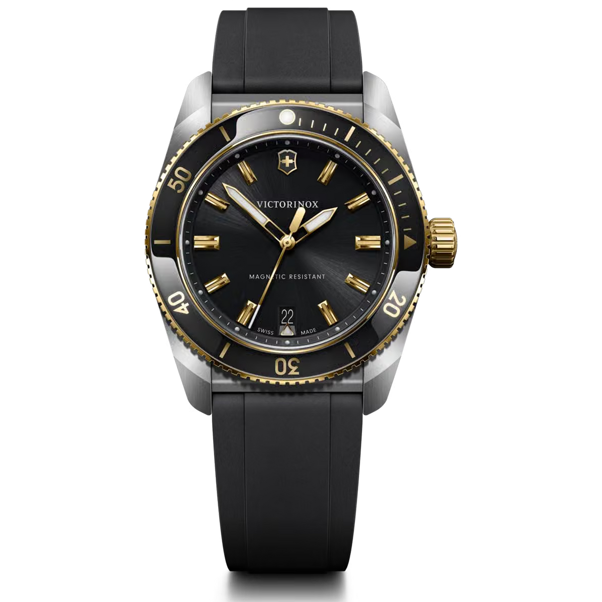 Victorinox Maverick 242099 39mm quartz watch with black dial and black rubber strap