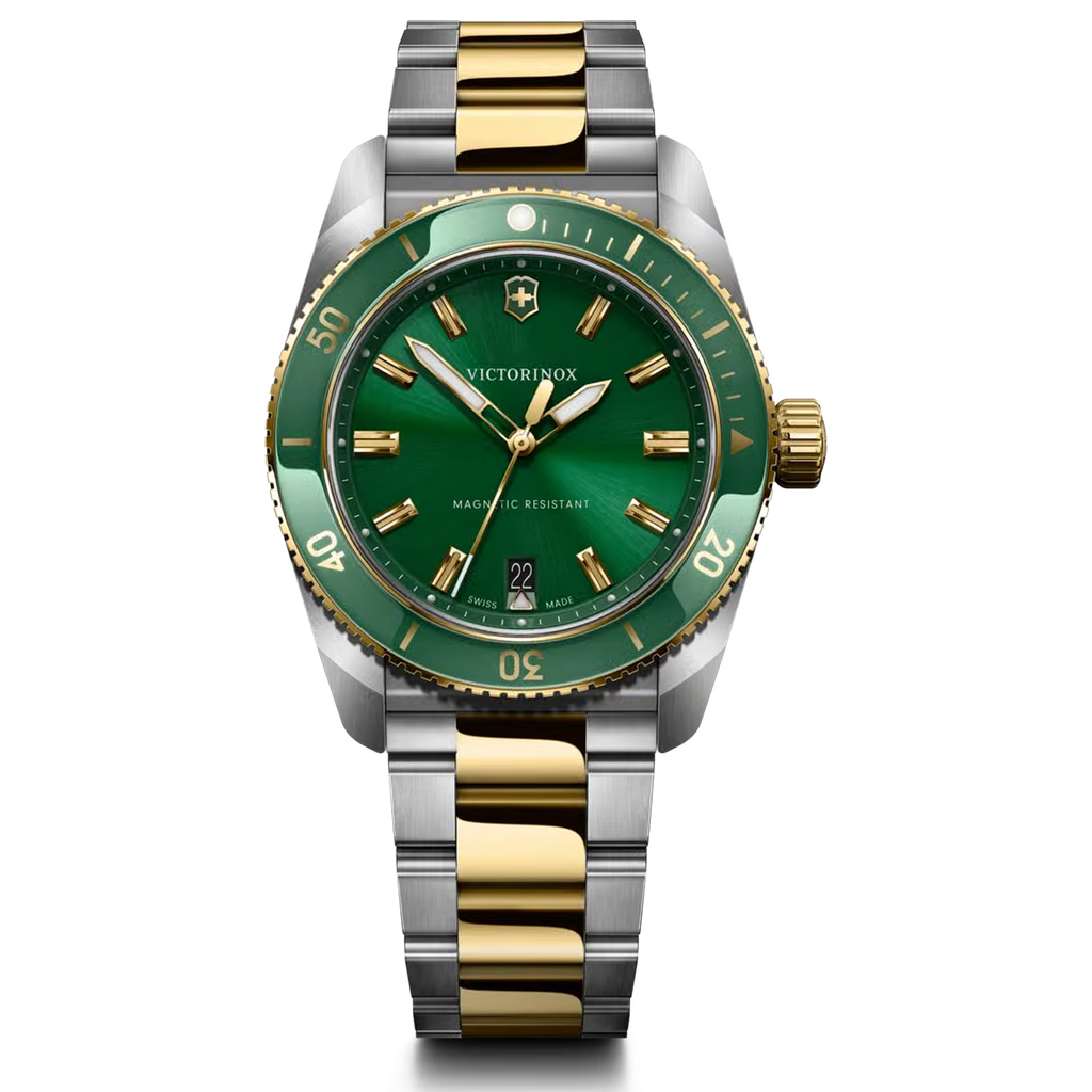 Victorinox Maverick 242101 39mm quartz watch with green dial and two-tone steel bracelet