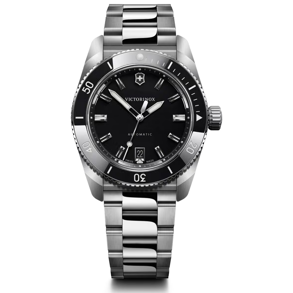 Victorinox Maverick 242105 39mm automatic watch with black dial and stainless-steel bracelet