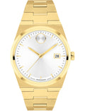 Movado BOLD Quest 35mm gold-tone white dial watch, model 3601187