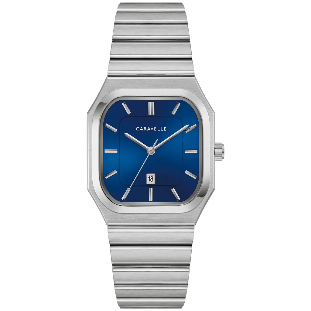 Caravelle Vintage Dress - 32mm Blue Dial Silver-Tone (43B176) front view