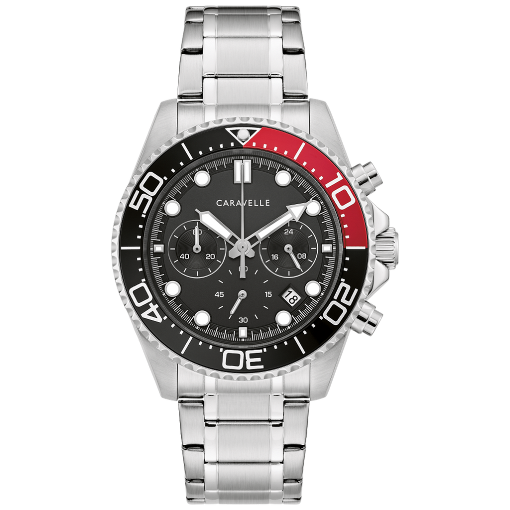 Caravelle Sport - 40mm Black Dial Silver-Tone (43B182) front view