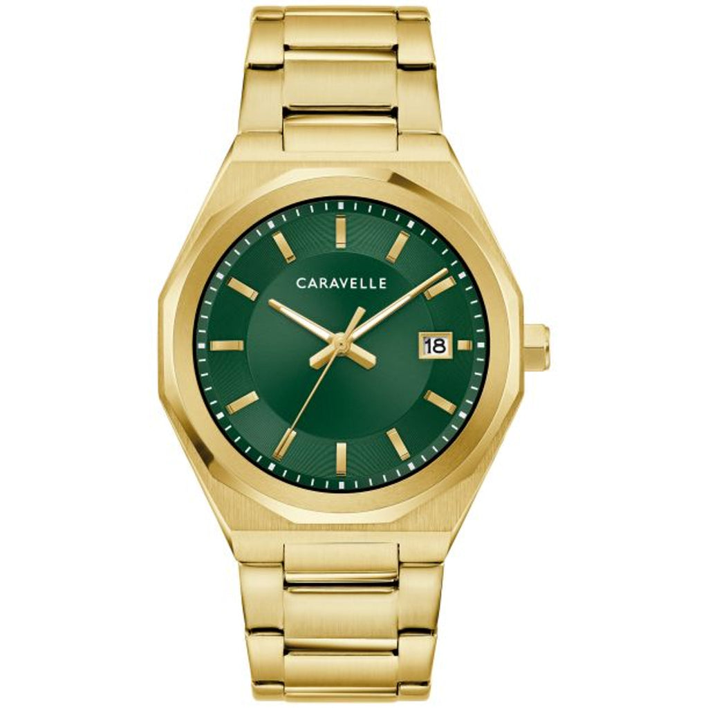 Caravelle Classic Dress - 40mm Green Dial Gold-Tone (44B134) front view