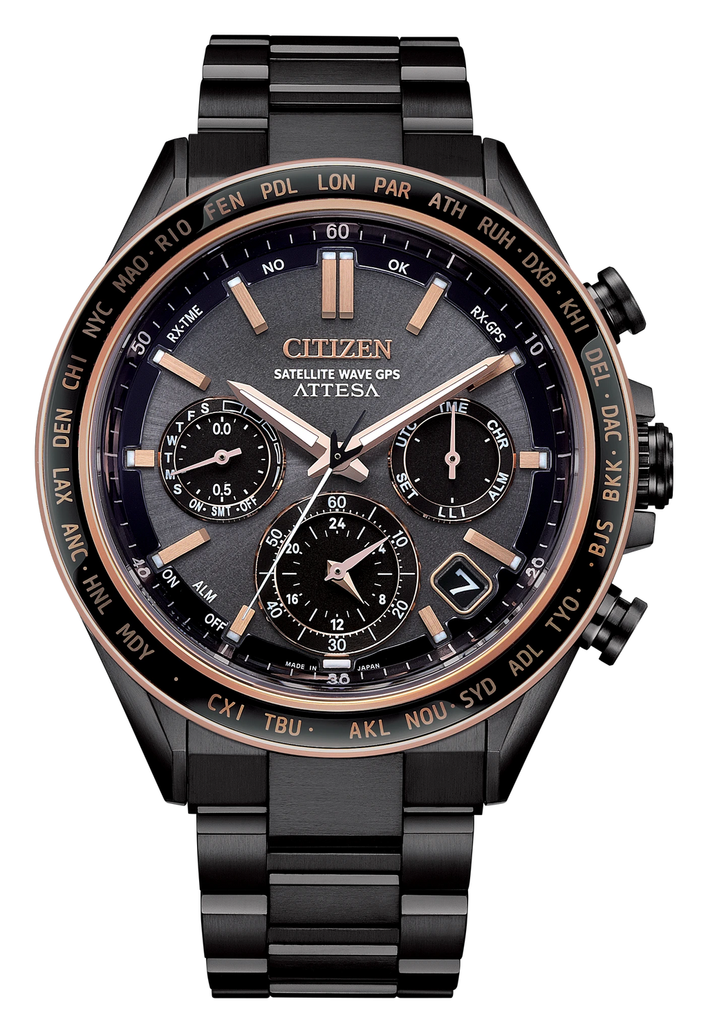 Citizen Attesa CC4074-61W copper-brown dial and black Super Titanium bracelet, front view