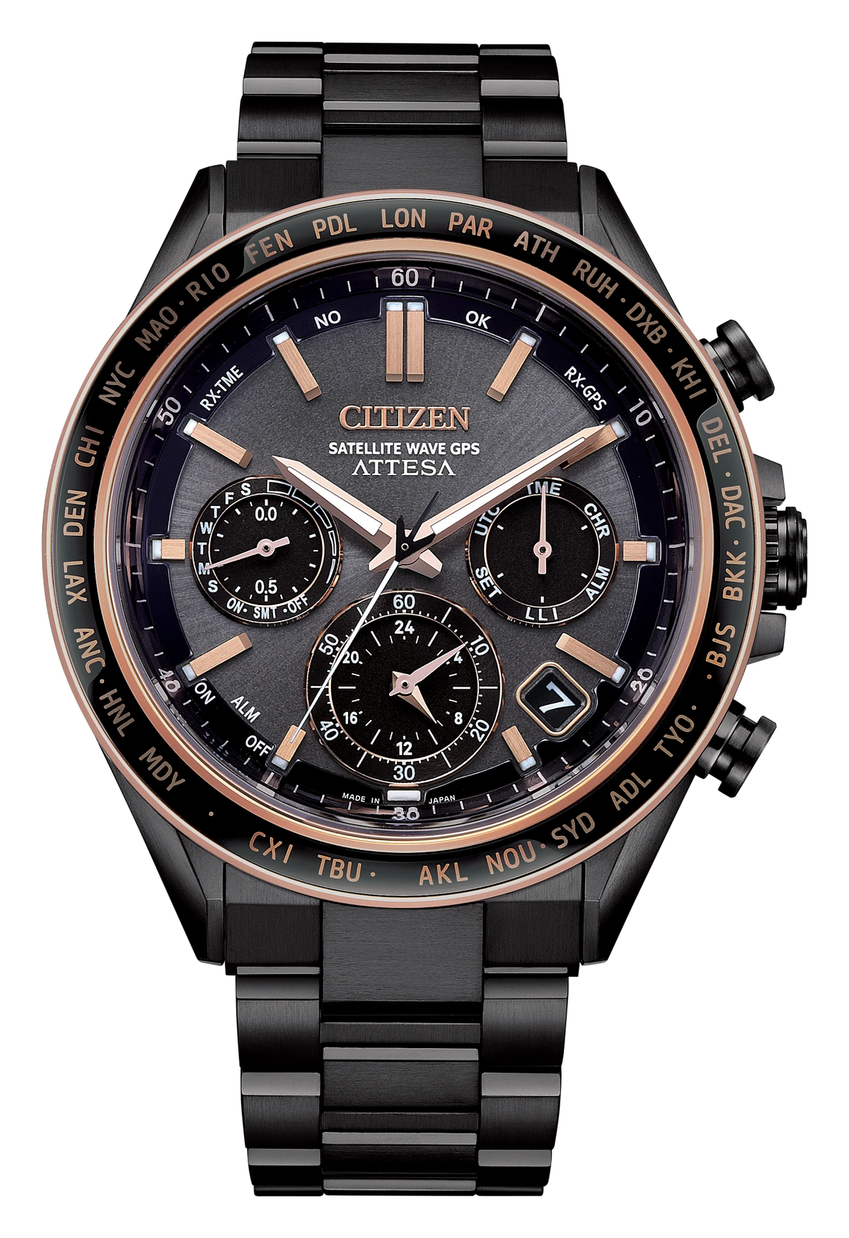 Citizen Attesa CC4074-61W copper-brown dial and black Super Titanium bracelet, front view
