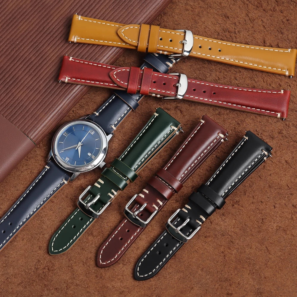 Halifax Watch Bands Vintage Japanese Cordovan Leather 18MM Red