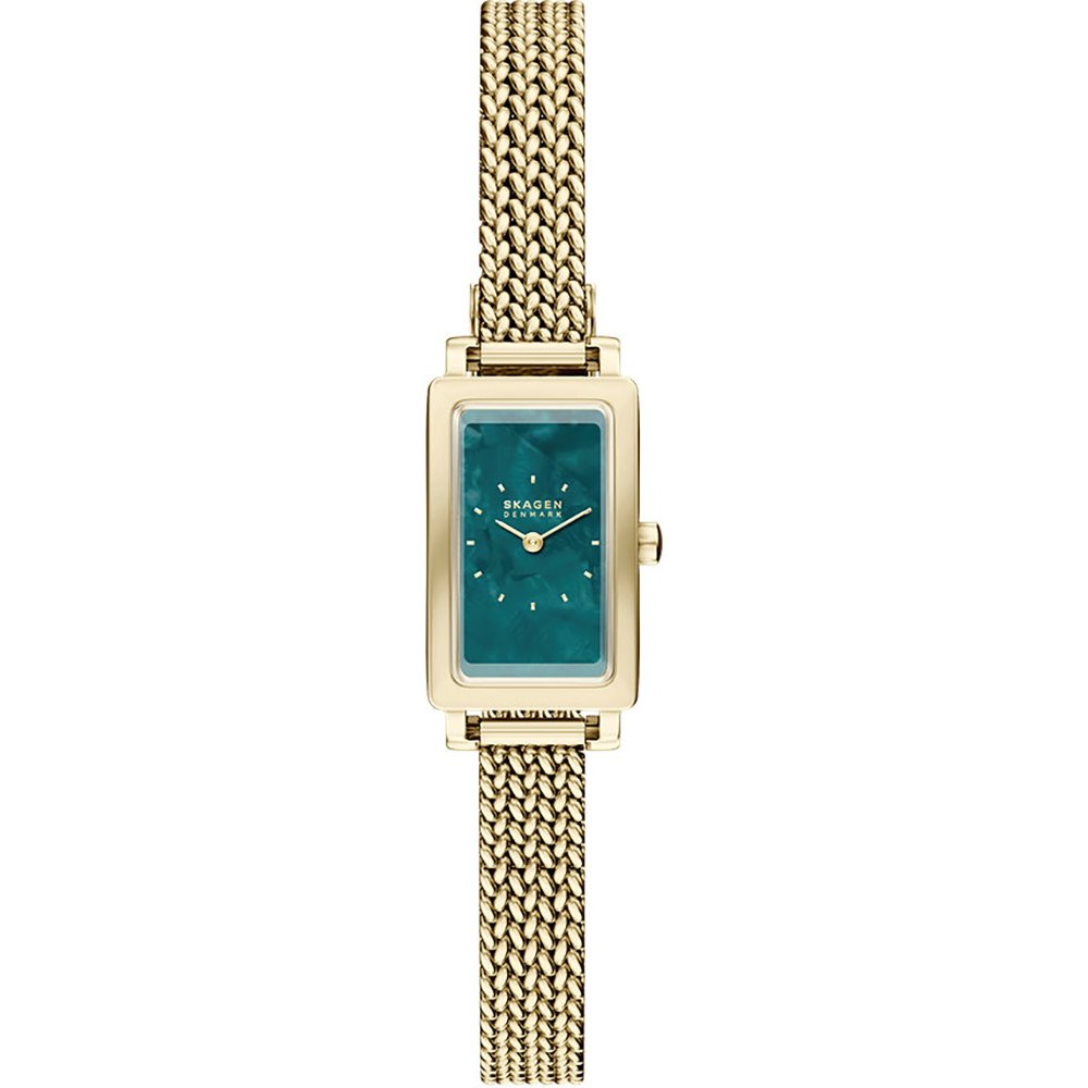 Skagen SKW3186 Hagen Micro gold-tone teal mother-of-pearl watch, front view