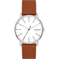 Skagen SKW6903 Signatur white dial luggage leather watch, front view