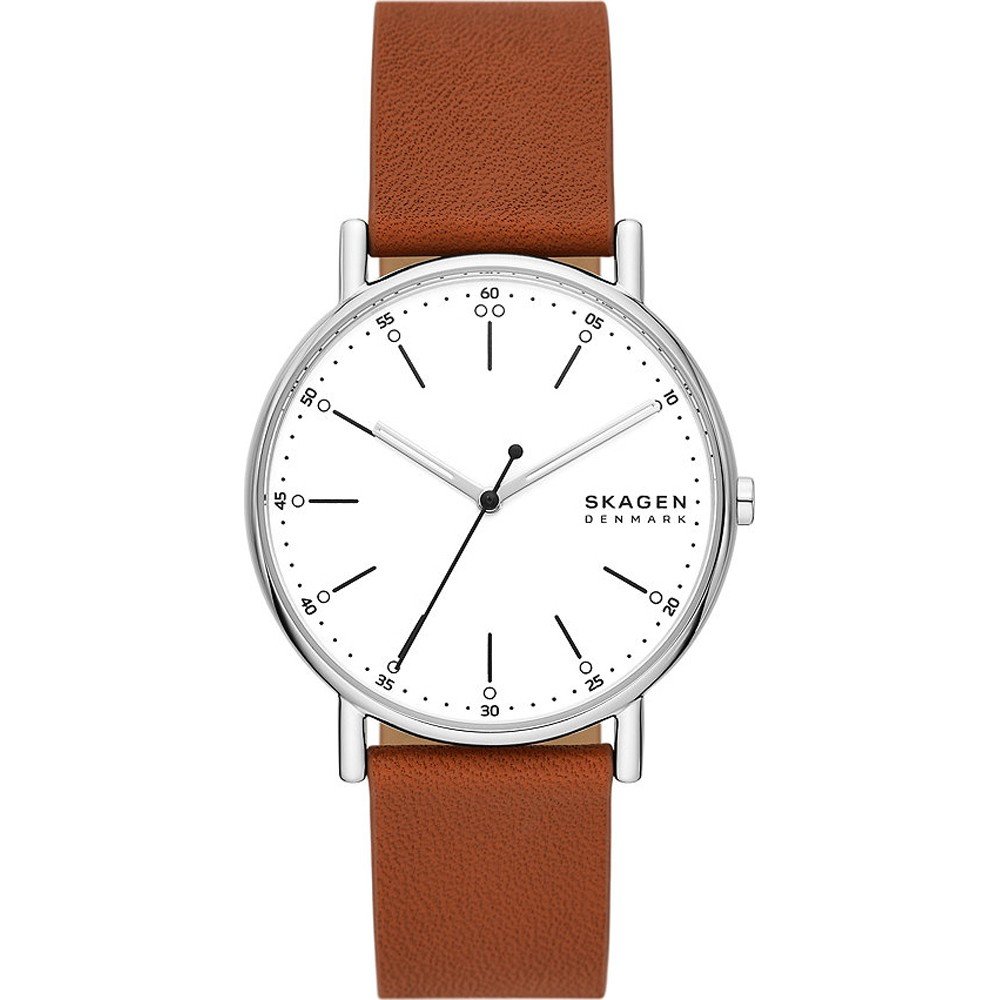 Skagen SKW6903 Signatur white dial luggage leather watch, front view