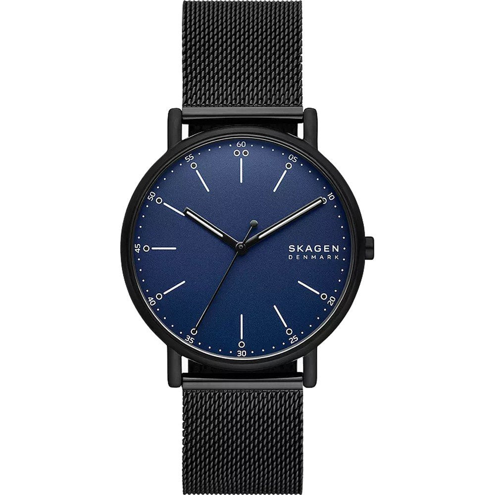 Skagen SKW6933SET Signatur Watch & Strap Set blue dial black mesh watch, front view