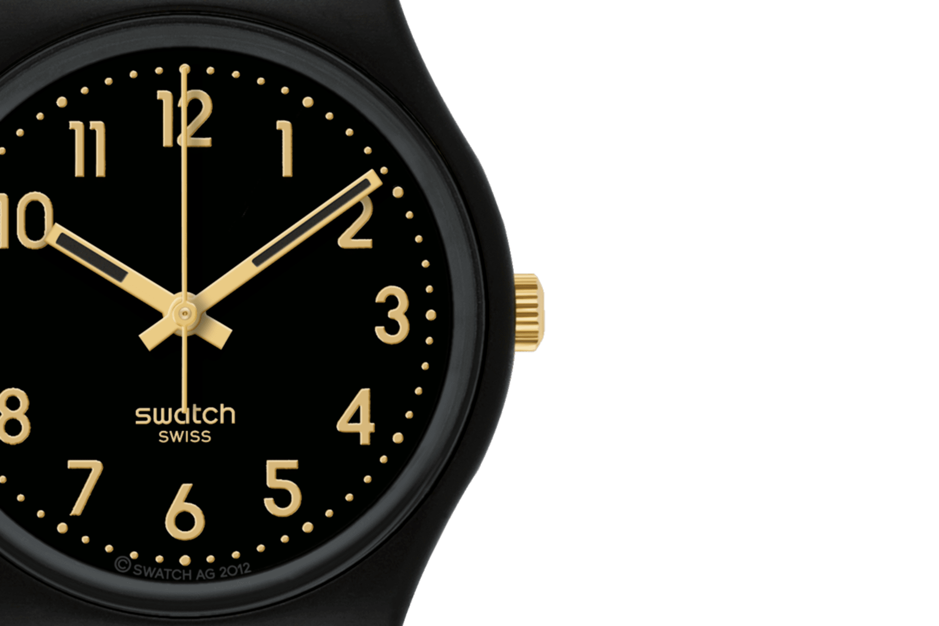 Swatch watch black hot sale and gold