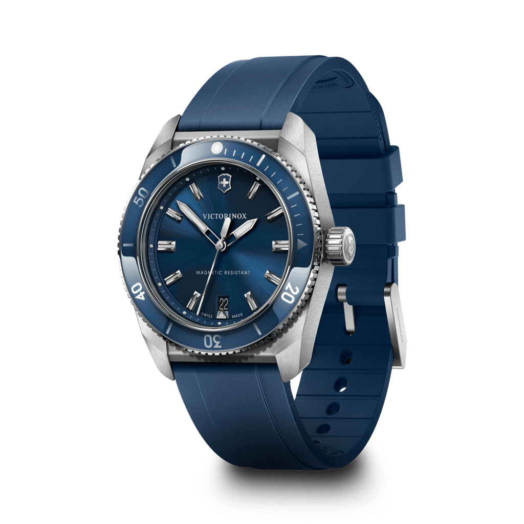 Victorinox Maverick 242094 39mm quartz watch with blue dial and blue rubber strap