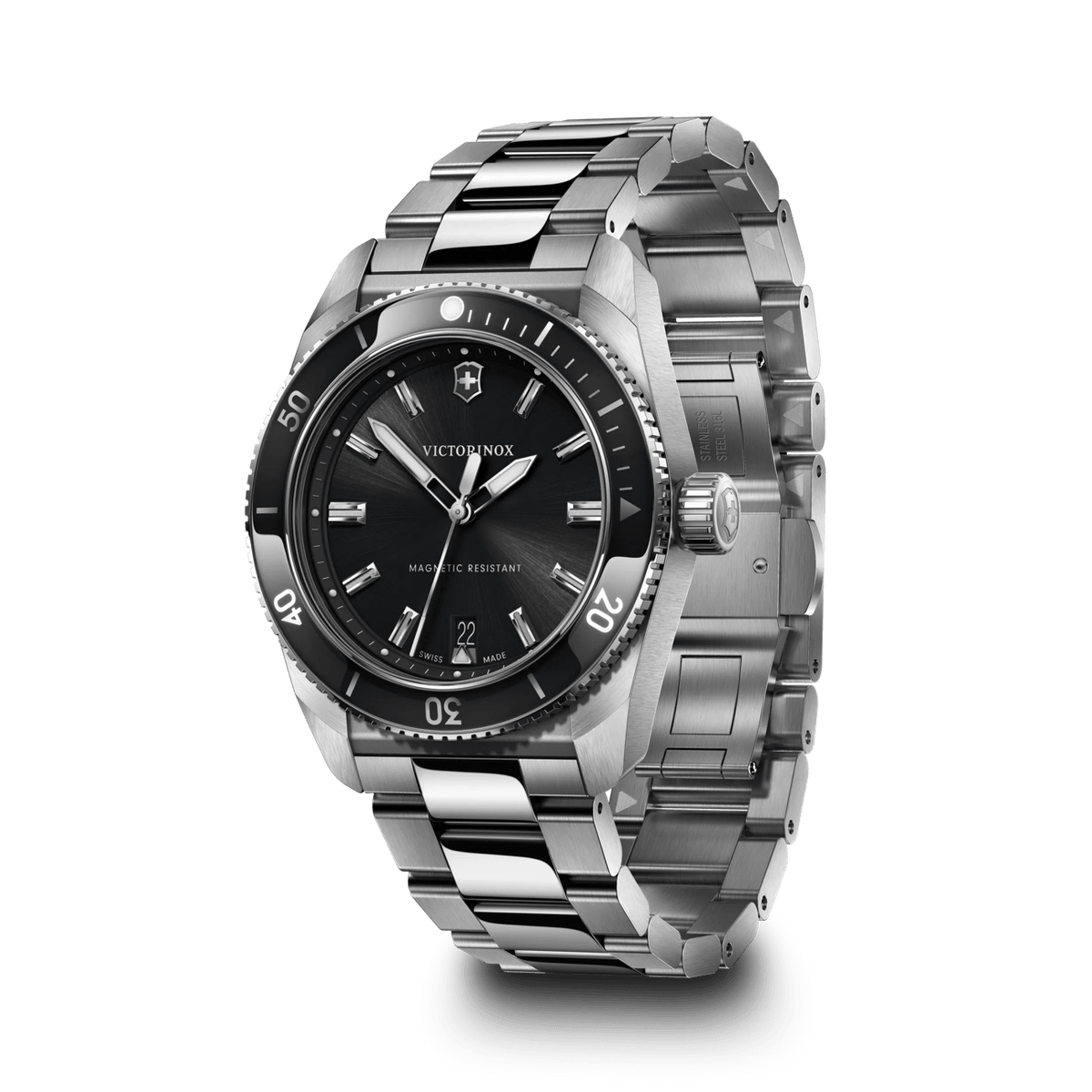 Victorinox Maverick 242097 39mm quartz watch with black dial and stainless-steel bracelet