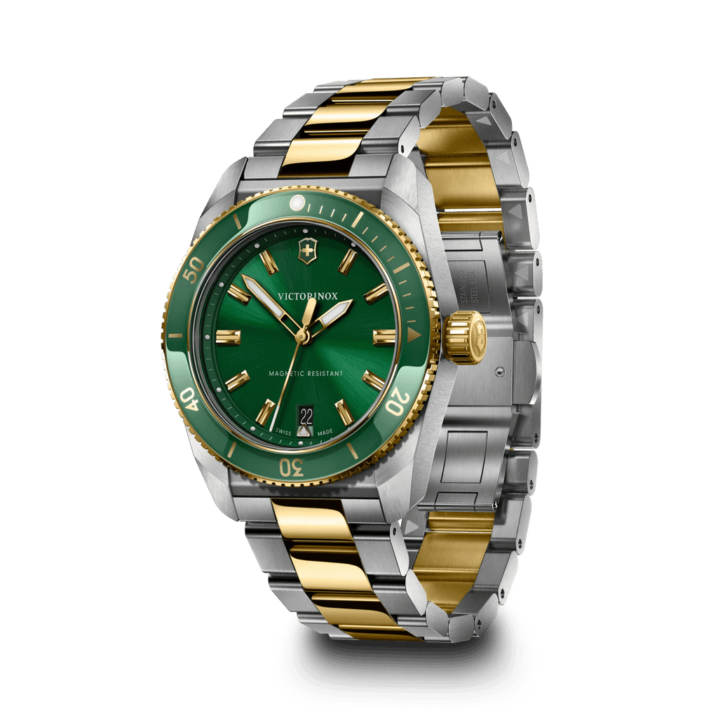 Victorinox Maverick 242101 39mm quartz watch with green dial and two-tone steel bracelet