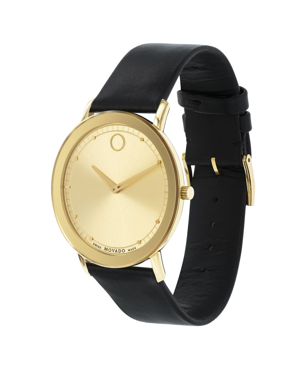 Movado Watch Sapphire Collection - Gold PVD on Black Leather