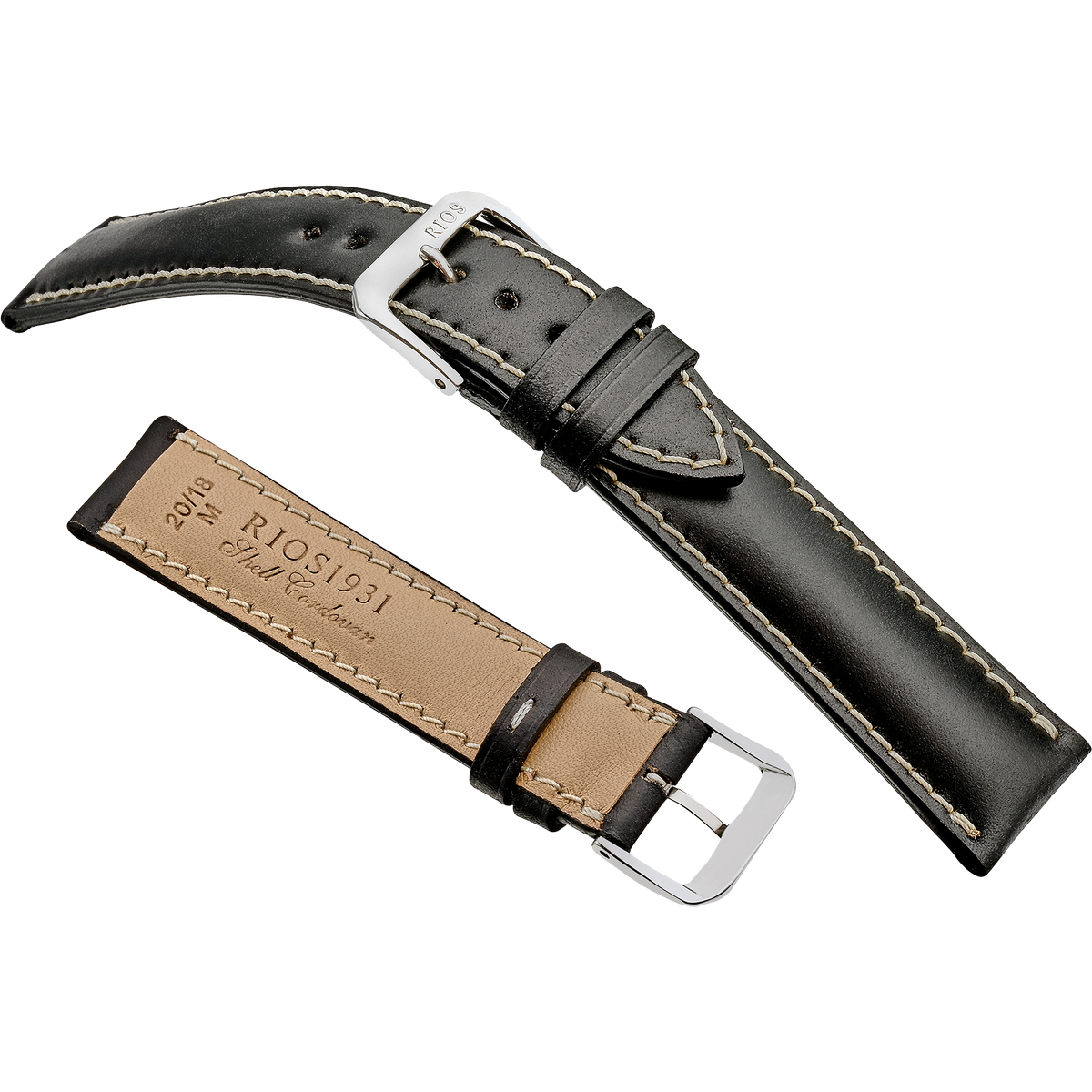 Rios 1931 Watch Bands New York Genuine Shell Cordovan Leather 19MM Black