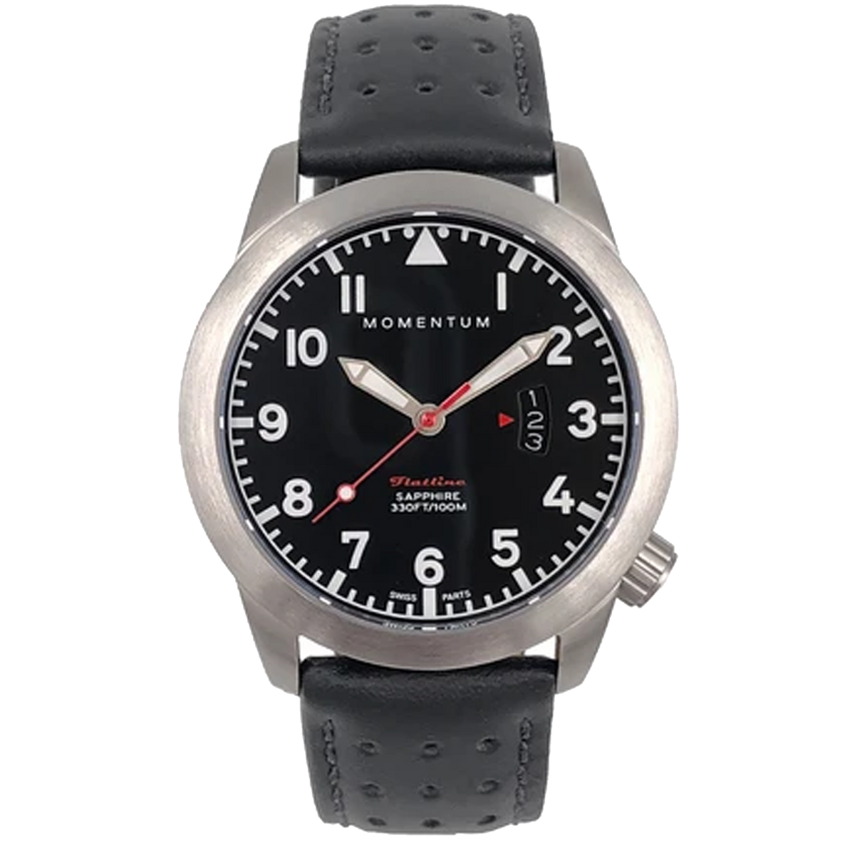 Momentum Flatline 42MM - Black Dial with Black Perforated Leather
