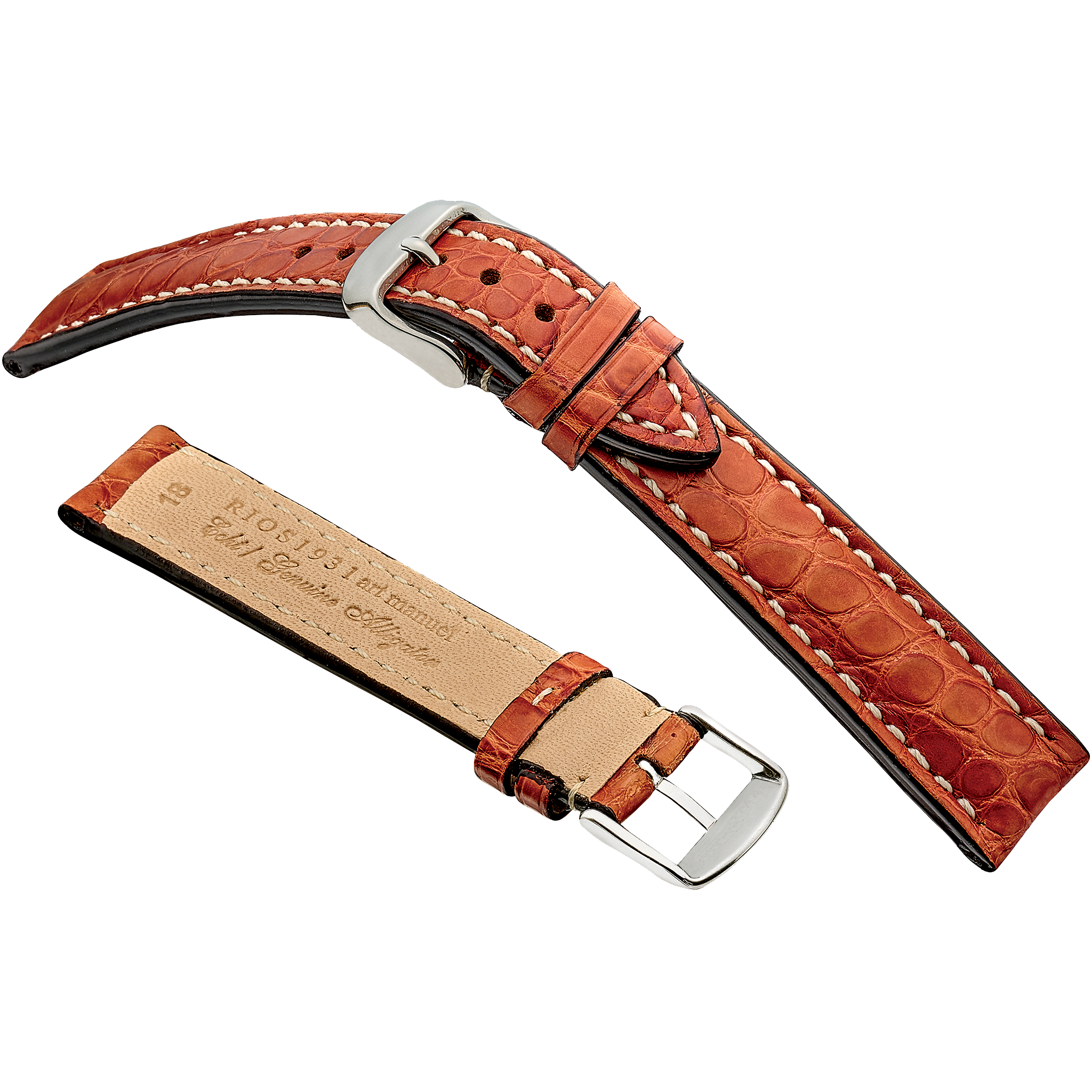 RIOS 1931 Kalbsleder Armband 20 Mm Für Breitling Faltschließe | Alligator-Narbung In Braun | Ersatzarmband Für Uhren