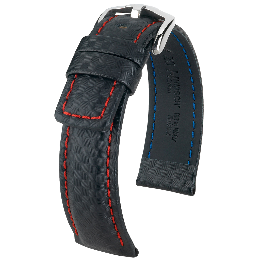 Hirsch CARBON Embossed Waterproof Leather Watch Strap