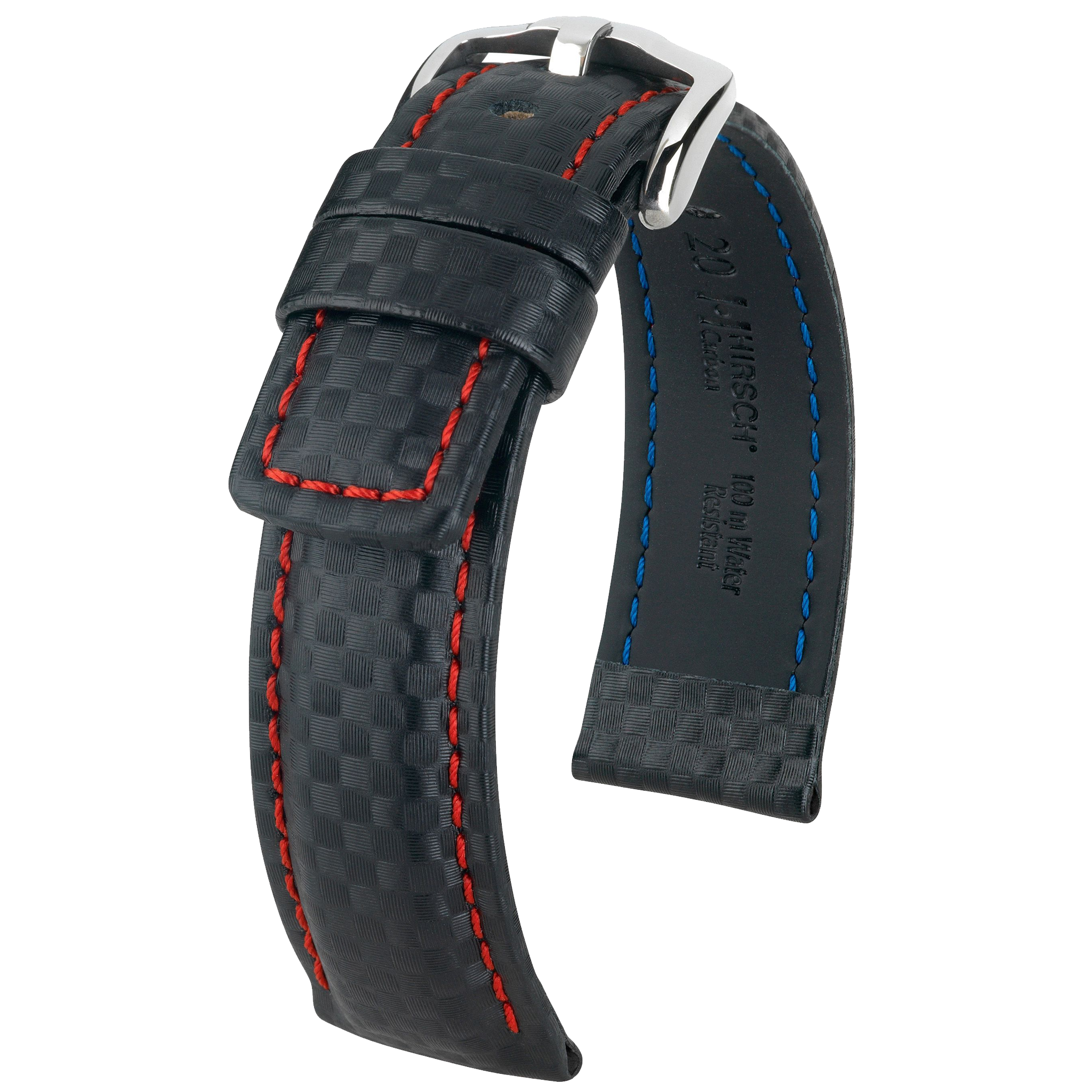 Hirsch CARBON Embossed Waterproof Leather Watch Strap