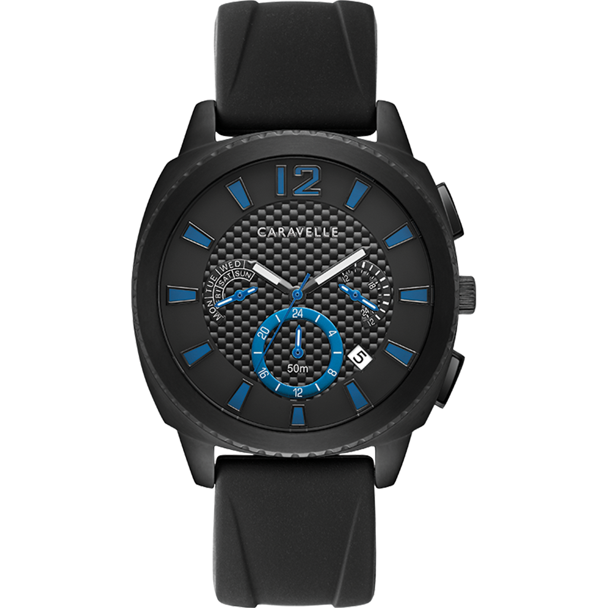 Caravelle Watch - Black Steel with Blue Accents 45B159