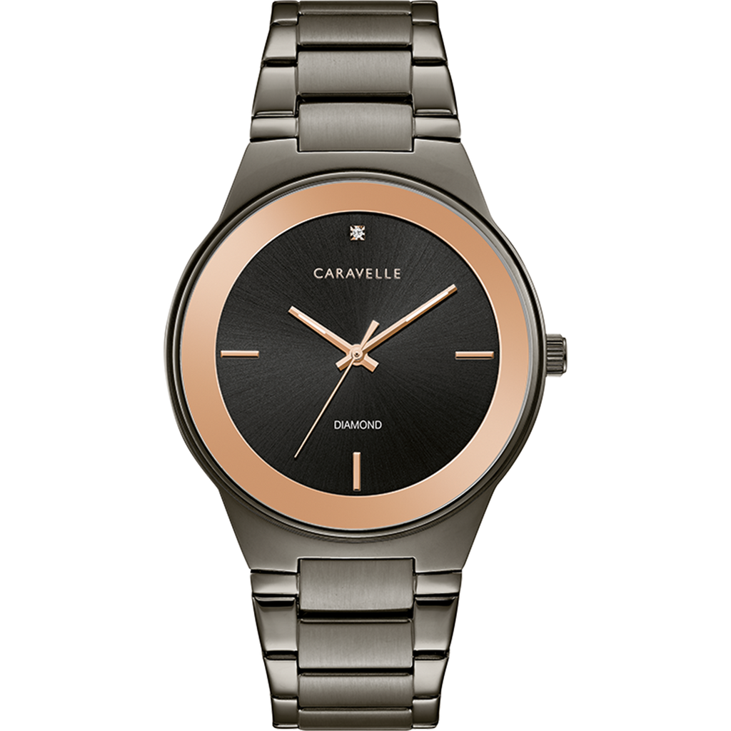 Caravelle Watch - Black Steel with Rose Gold Tone Accents