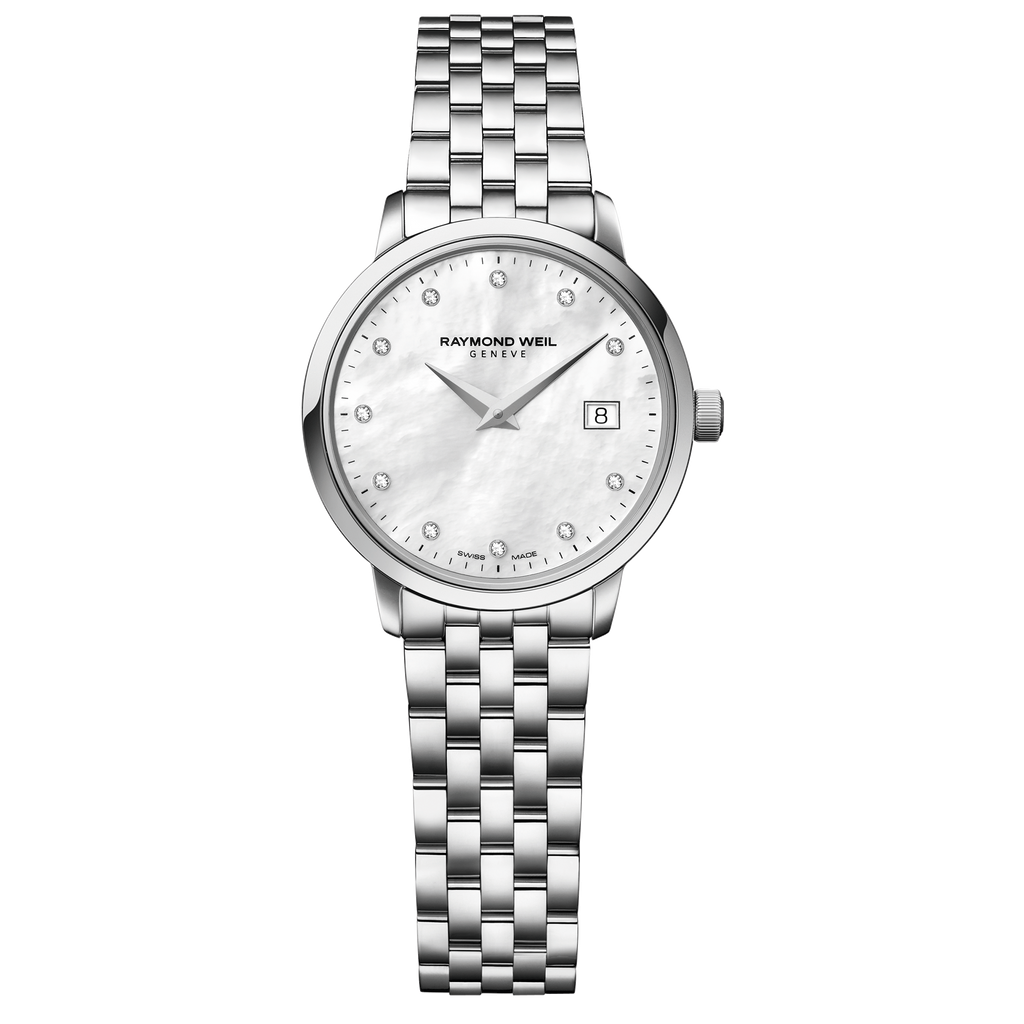 Raymond Weil Watch - TOCCATA Quartz Diamond Date Watch, 29mm stainless steel, white mother-of-pearl dial, 11 diamonds