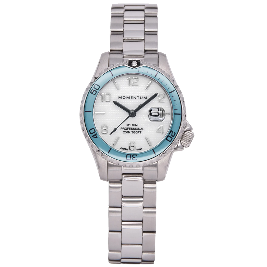 Momentum Mini II - White Dial, Aqua Bezel