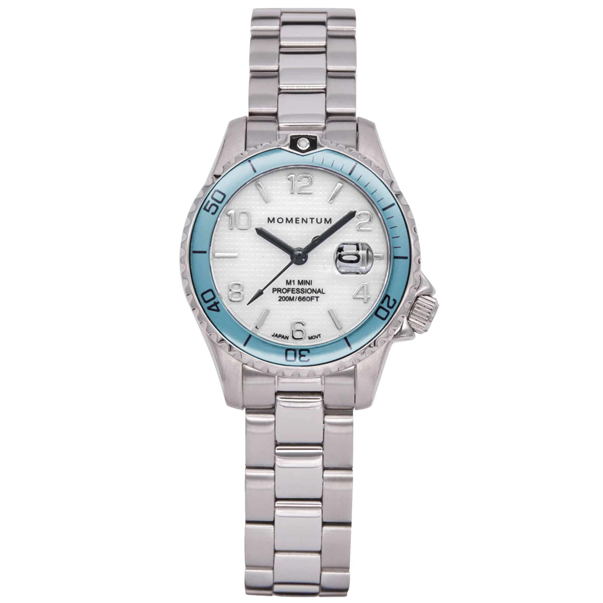 Momentum Mini II - White Dial, Aqua Bezel