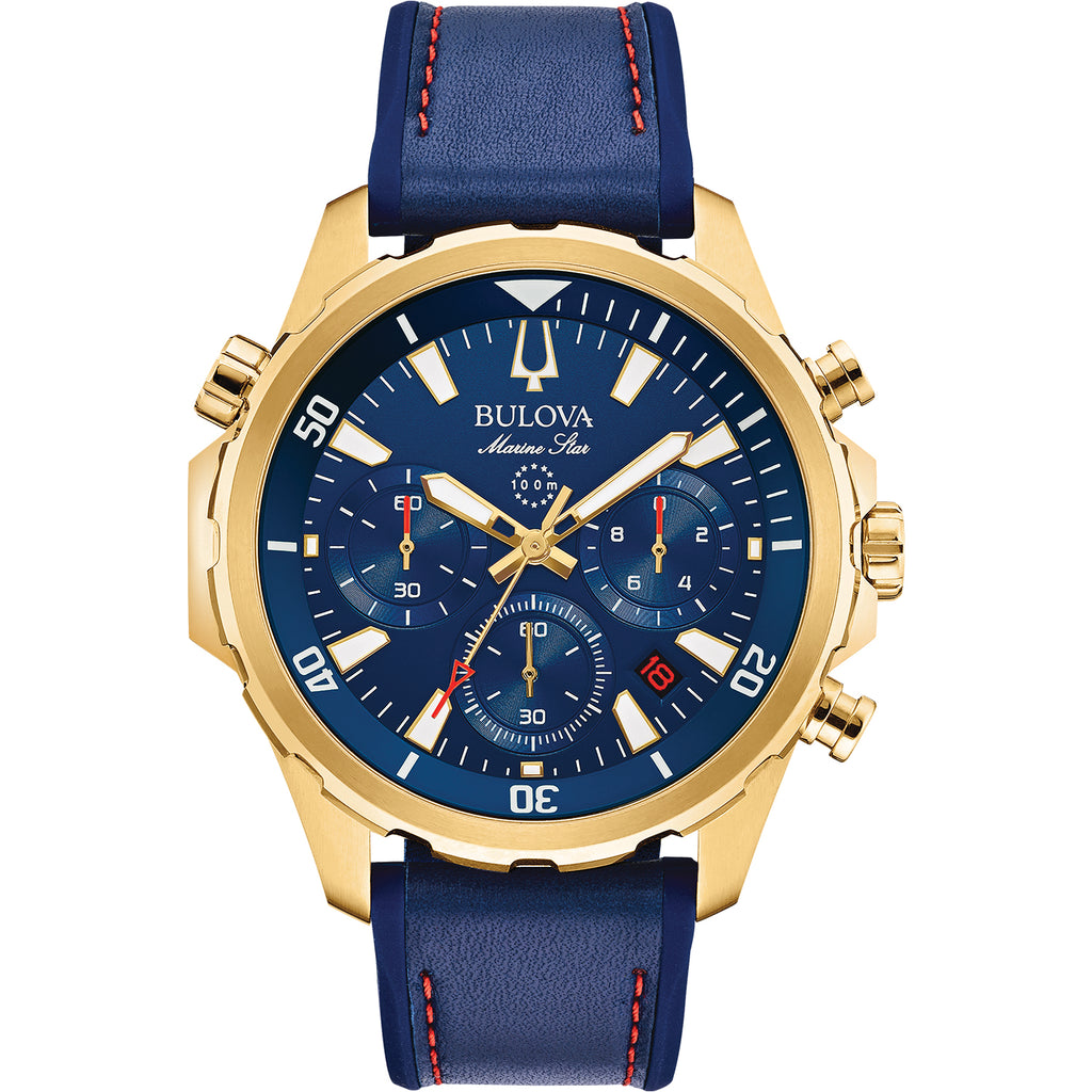 Bulova - Men's Marine Star Chronograph Watch in Gold Tone and Blue