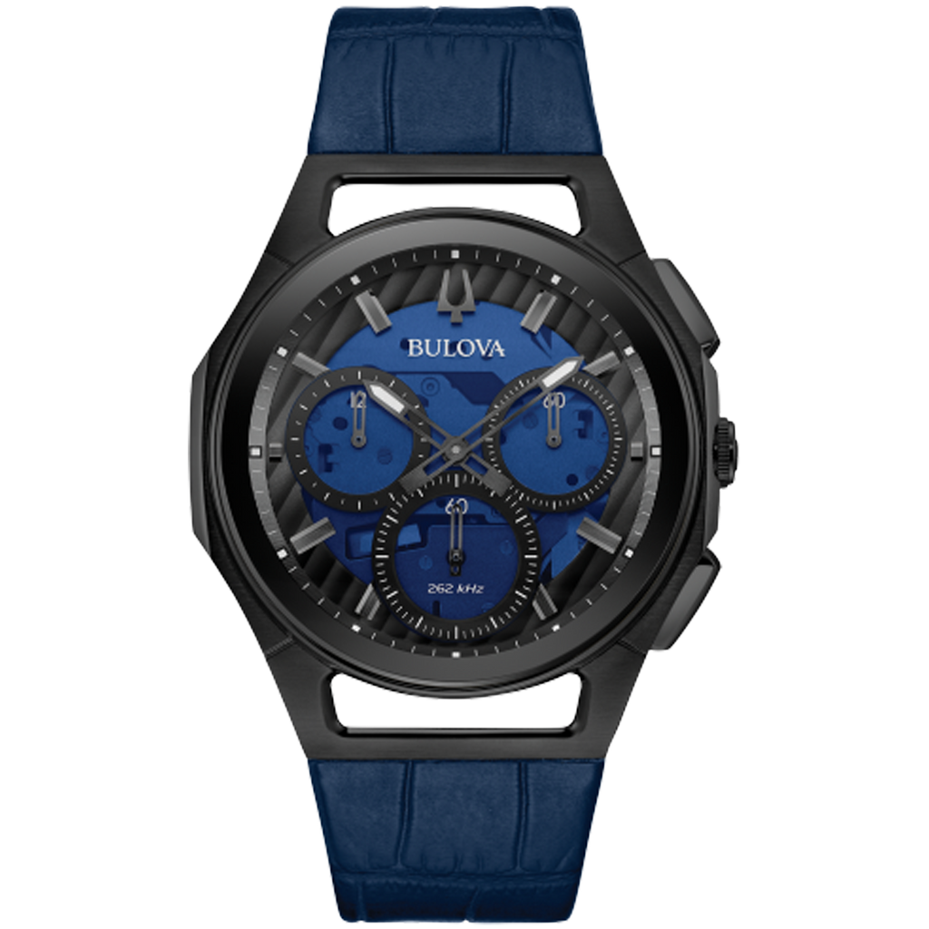 Bulova - Men's Curv Chronograph Watch - BLK PVD Steel with Blue Dial