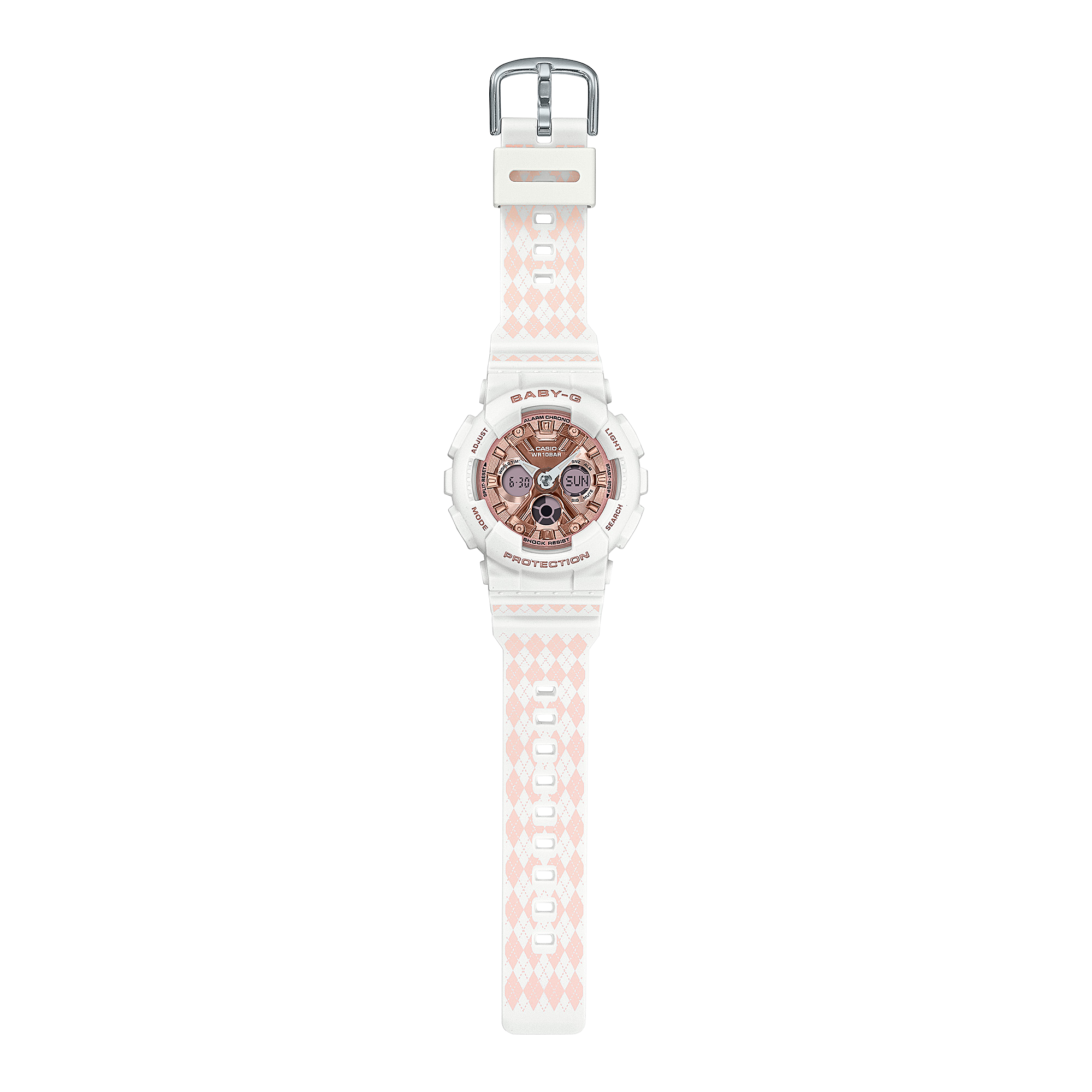 Casio Baby G - Ani/Digi - White & Pink Argyle BA130SP-7A