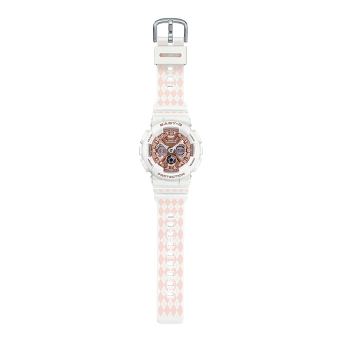 Casio Baby G - Ani/Digi - White & Pink Argyle BA130SP-7A