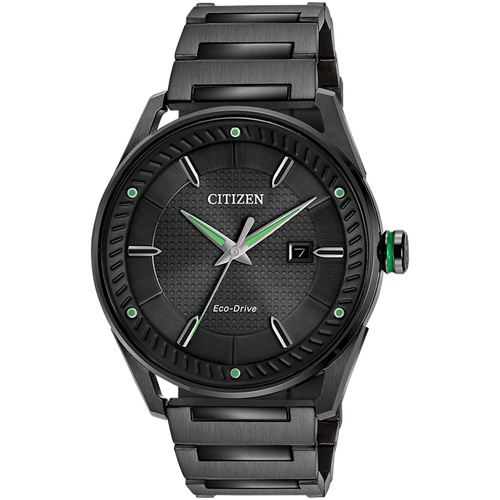 CITIZEN Eco-Drive ブラック時計 Citizen Eco-Drive - CTO - Black Steel with Green Accents