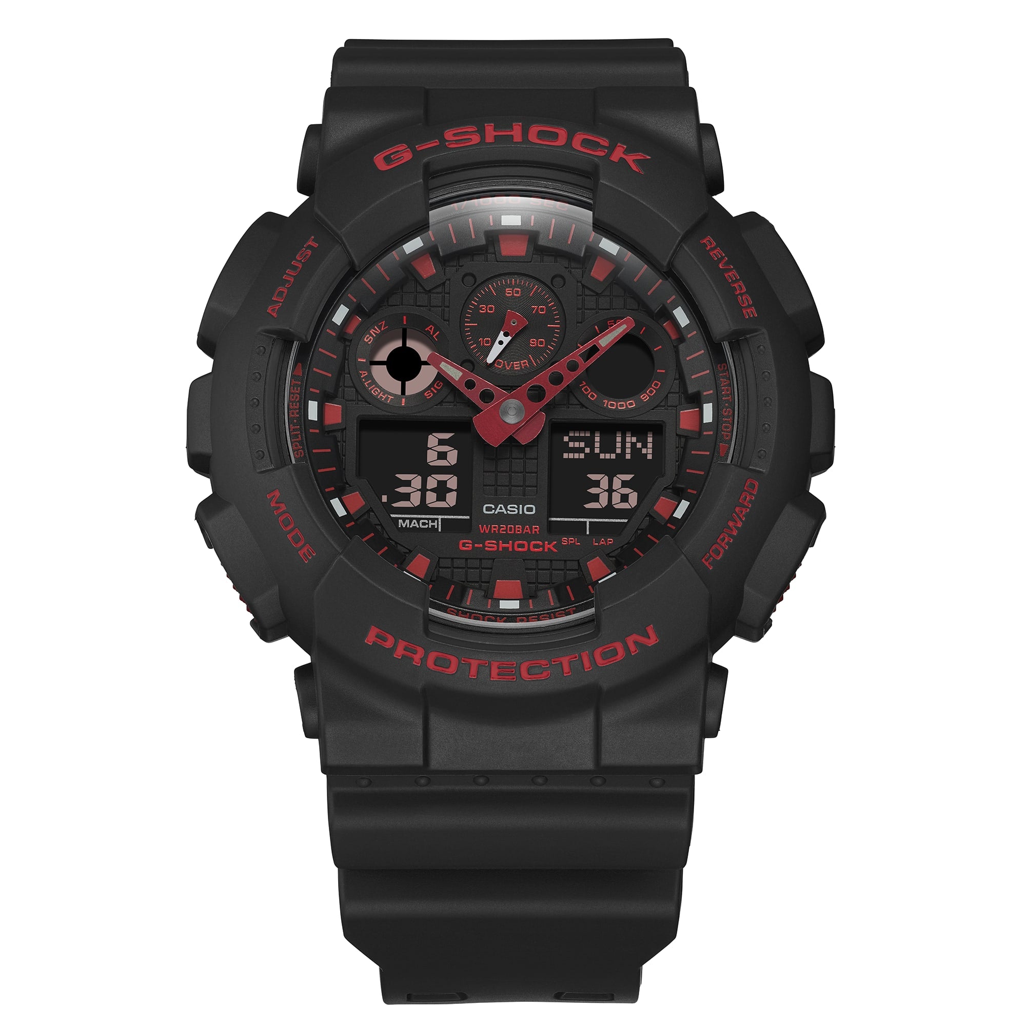 G-SHOCK GA-100 ブラック/レッド Casio G-Shock - Ani/Digi - Ignite Red