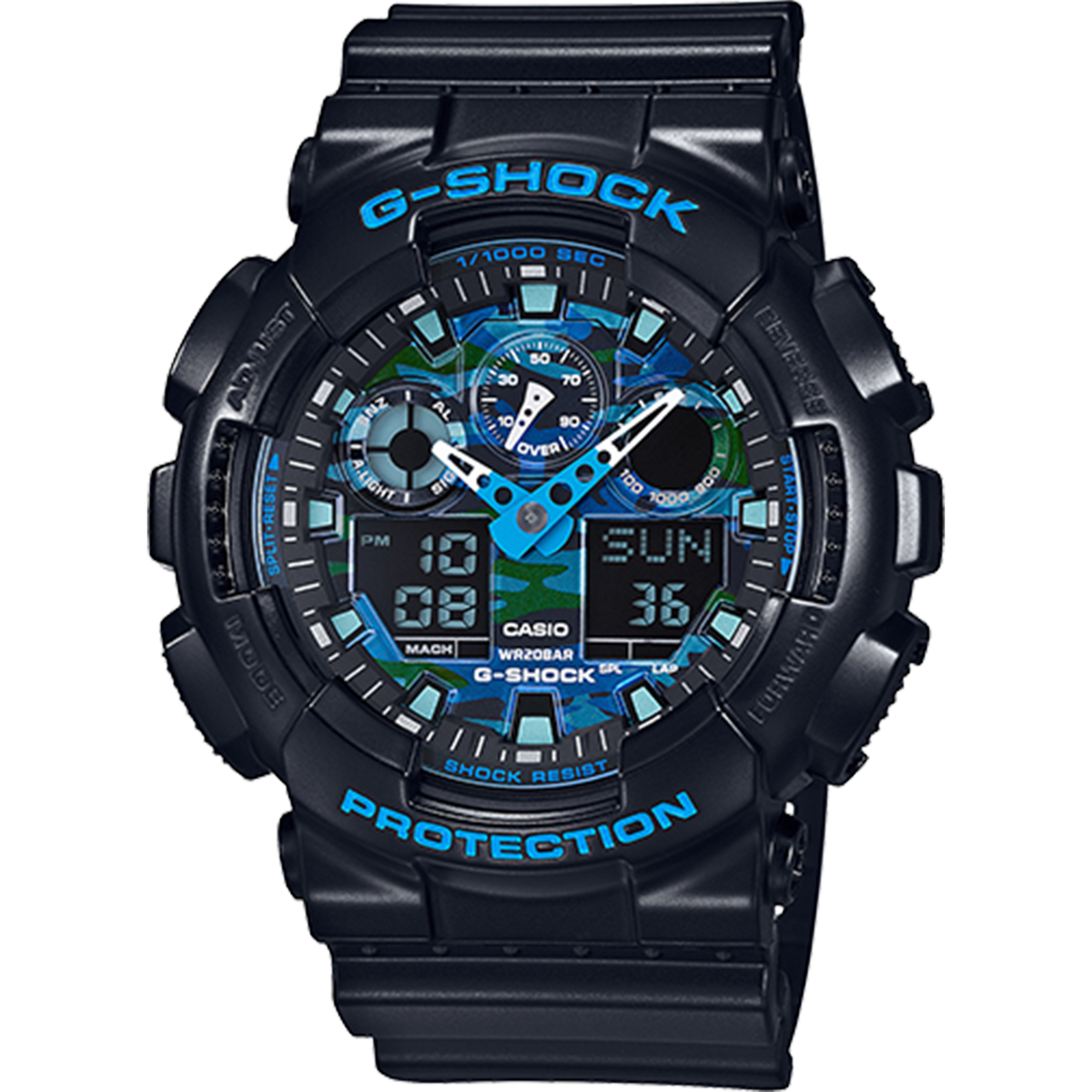 Casio G-Shock - GA100 Series - Black With Blue Camo Dial