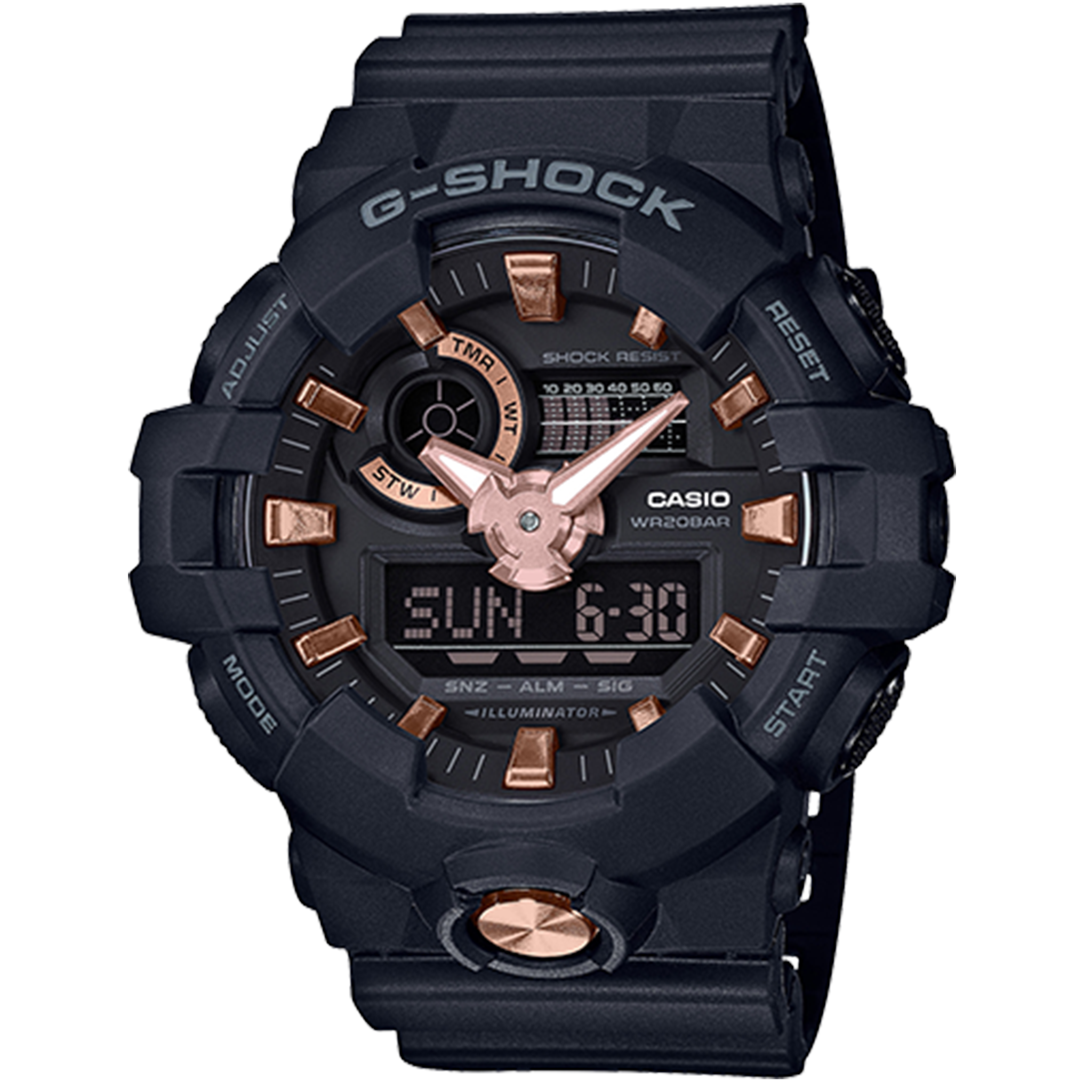 Casio G Shock Analog Digital Urban Black Rose Gold GA710B 1A4