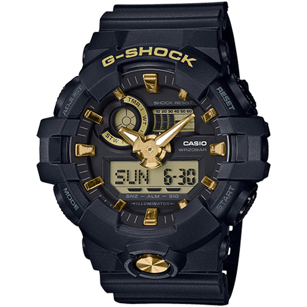 Casio G Shock Analog Digital Urban Black Gold GA710B 1A9