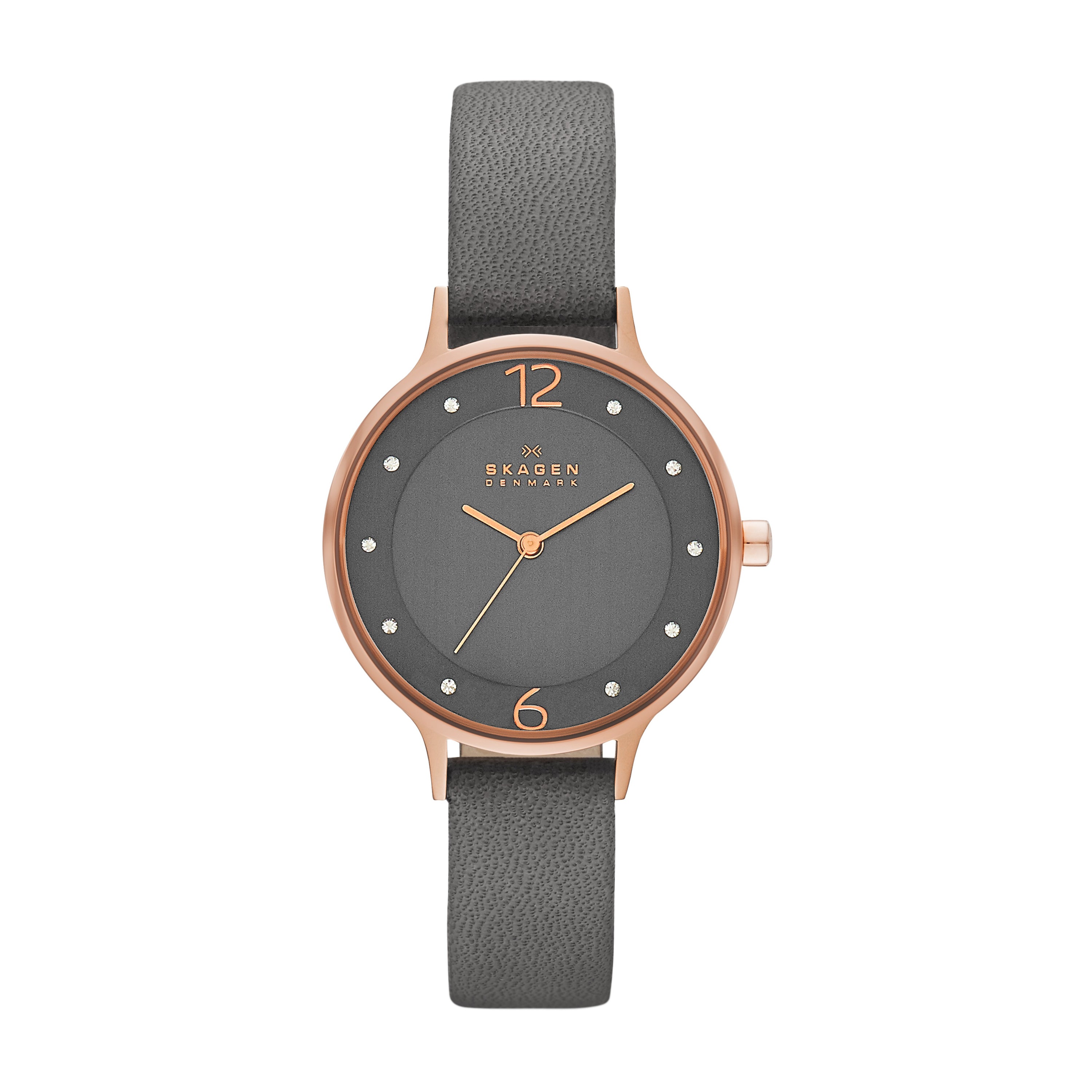 Skagen Anita - Rose Gold, Grey Leather Strap