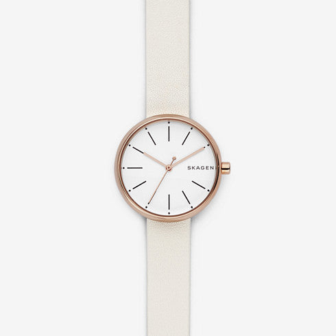 Skagen - Signatur Rose Gold-Tone Leather Watch