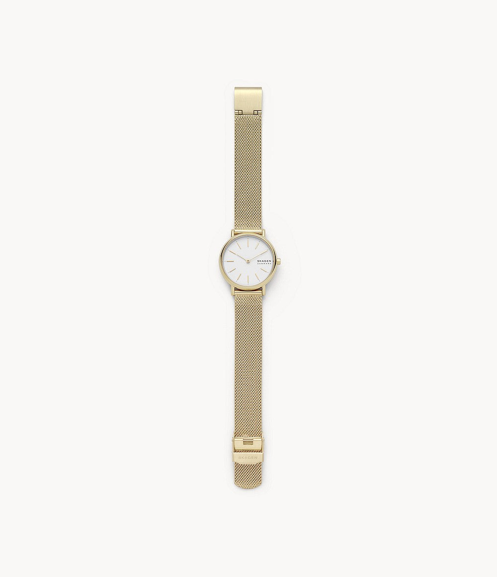 Skagen Signatur Slim Gold-Tone Steel-Mesh Watch
