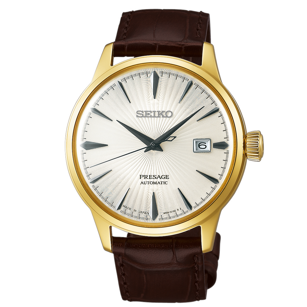 Seiko Presage - 40MM Cocktail Time Gold Tone with Brown Leather