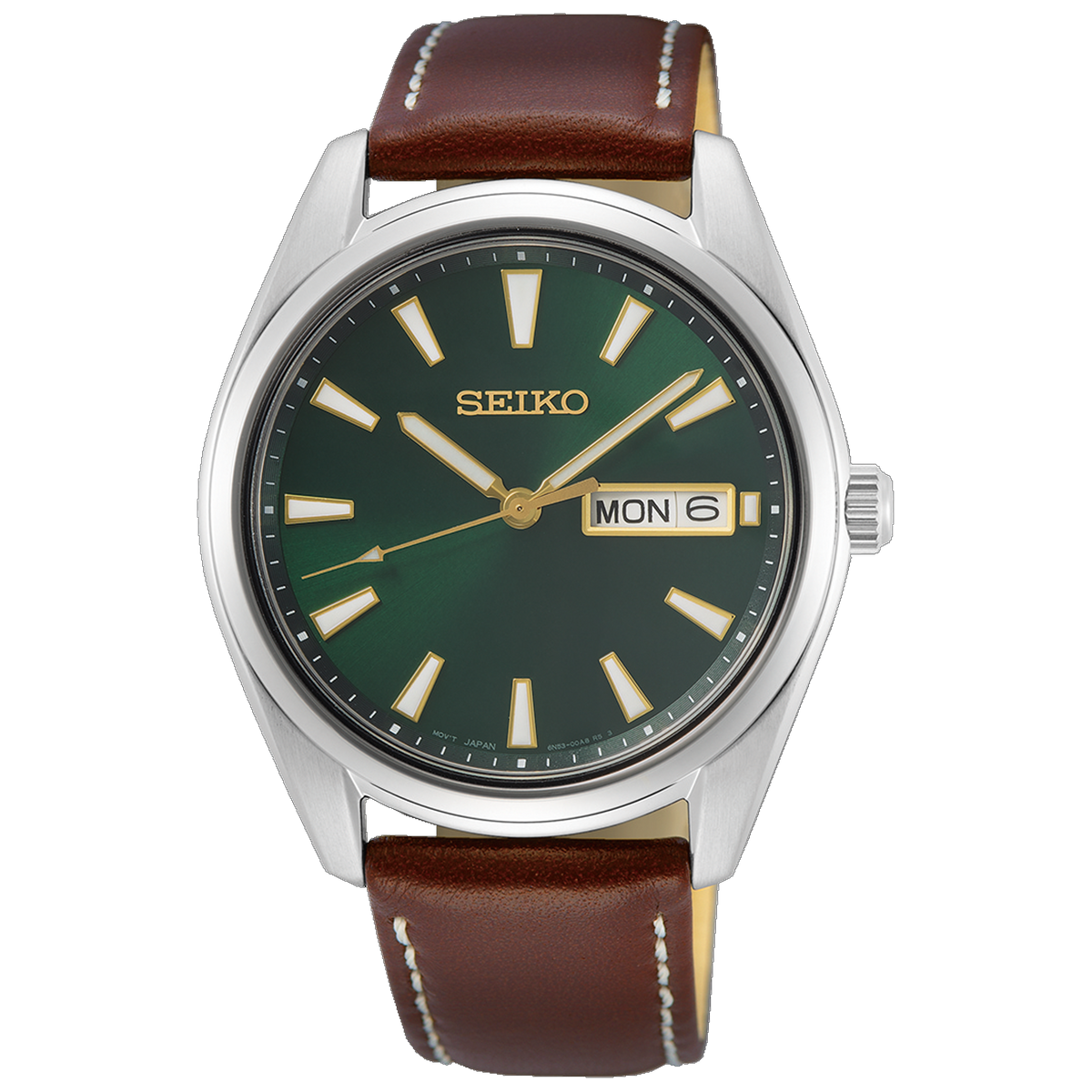 Seiko 40mm - Green Dial, Brown Leather
