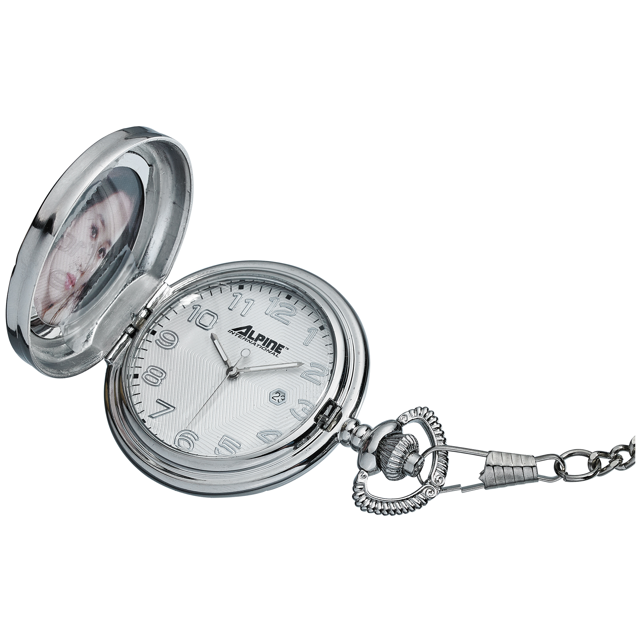 Alpine Quartz Pocket Watch - Silver with Photoframe