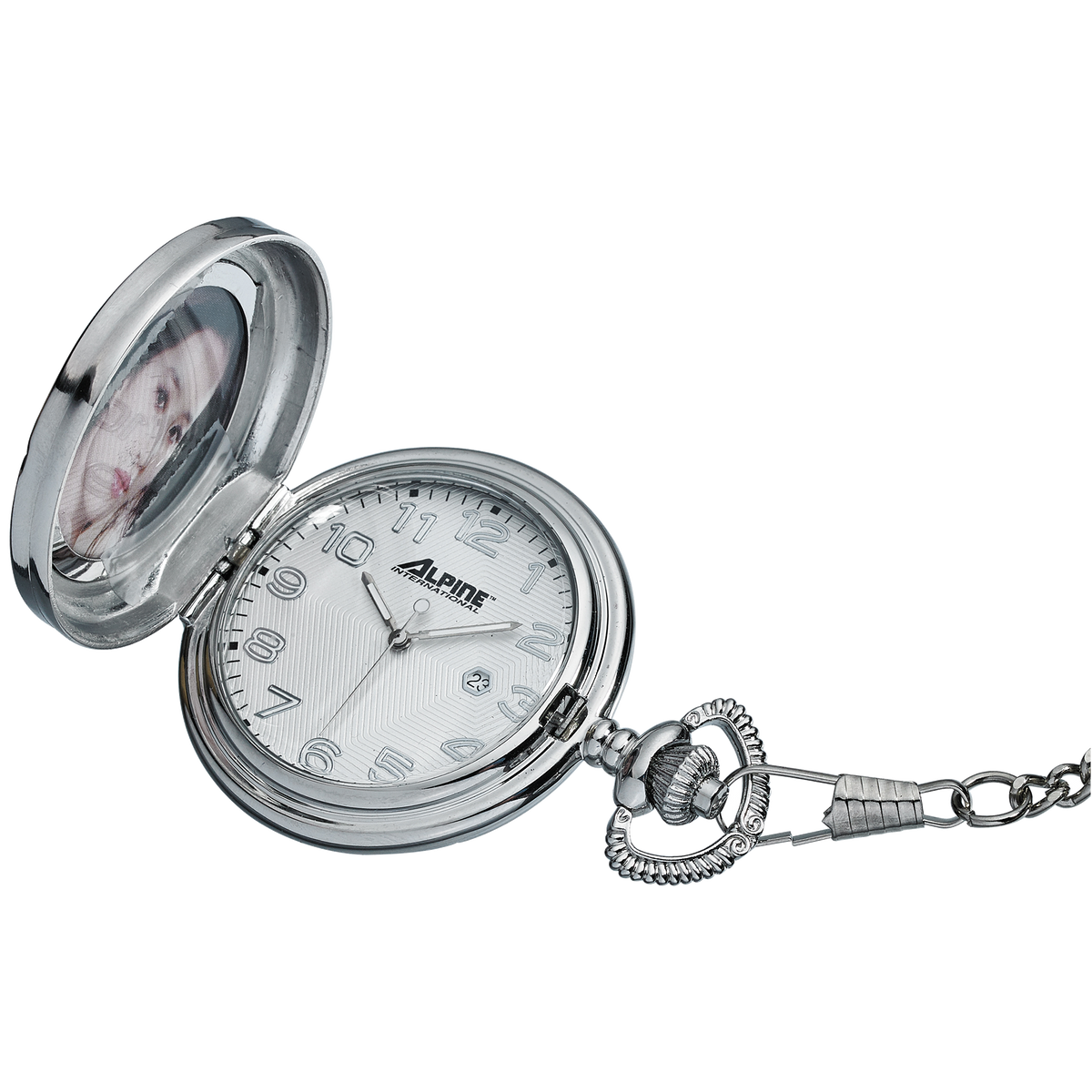 Alpine Quartz Pocket Watch - Silver with Photoframe
