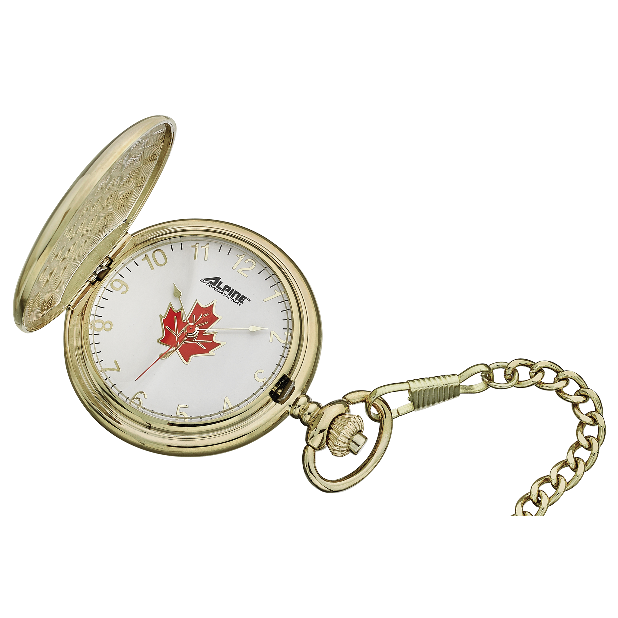 Alpine Quartz Pocket Watch - Gold Tone with Maple Leaf